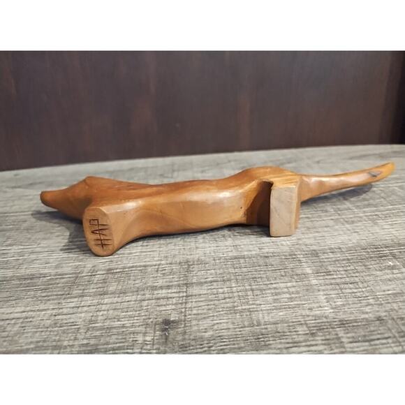 Carved Wood Dachshund wiener Dog Figure Signed - Picture 7 of 7